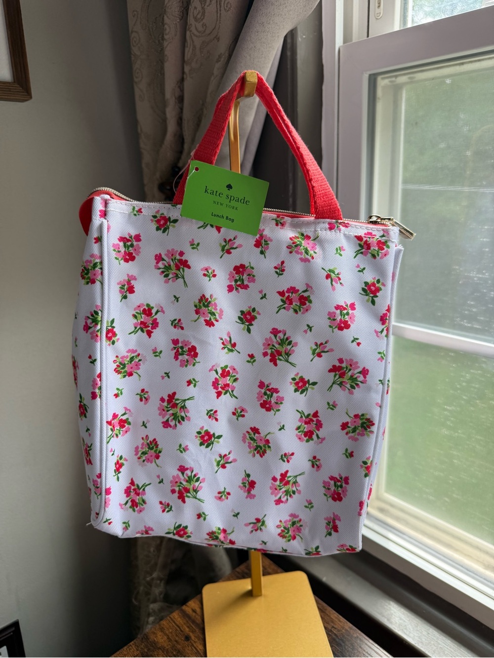 NWT kate spade White Floral Insulated Backpack with Pink Handles